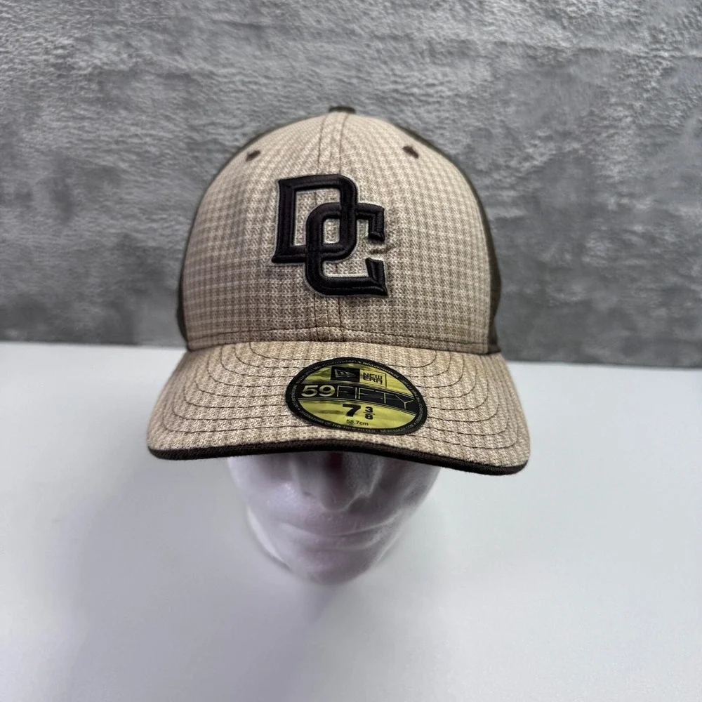 New Era 59Fifty DC Nationals MLB Baseball Hat Cap Size 7 3/8 Brown Tan Fitted